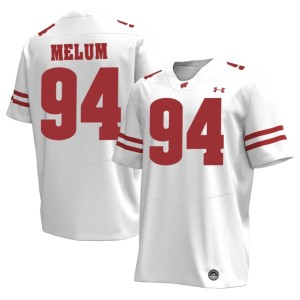 Brady Melum NCAA White #94 Men's University of Wisconsin Jersey 835763-338