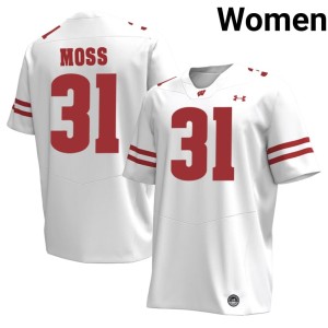 Dashuan Moss Wisconsin Badgers White #31 Women's Game Jerseys 602301-857