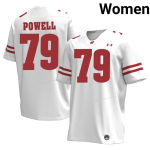Logan Powell Bucky Badger Embroidery Women's #79 White Jerseys 357213-291