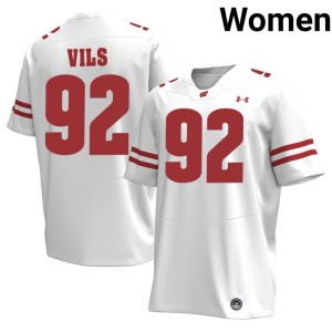 Nolan Vils Stitched #92 White Women's University of Wisconsin Jerseys 475343-531