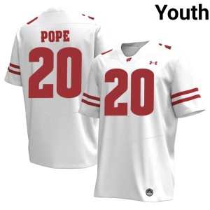 Juju Pope #20 Game Bucky Badger Youth White Jersey 722128-993