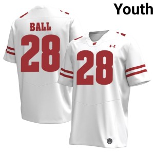 Montee Ball White Youth #28 Embroidery Wisconsin Badgers Jerseys 939298-457